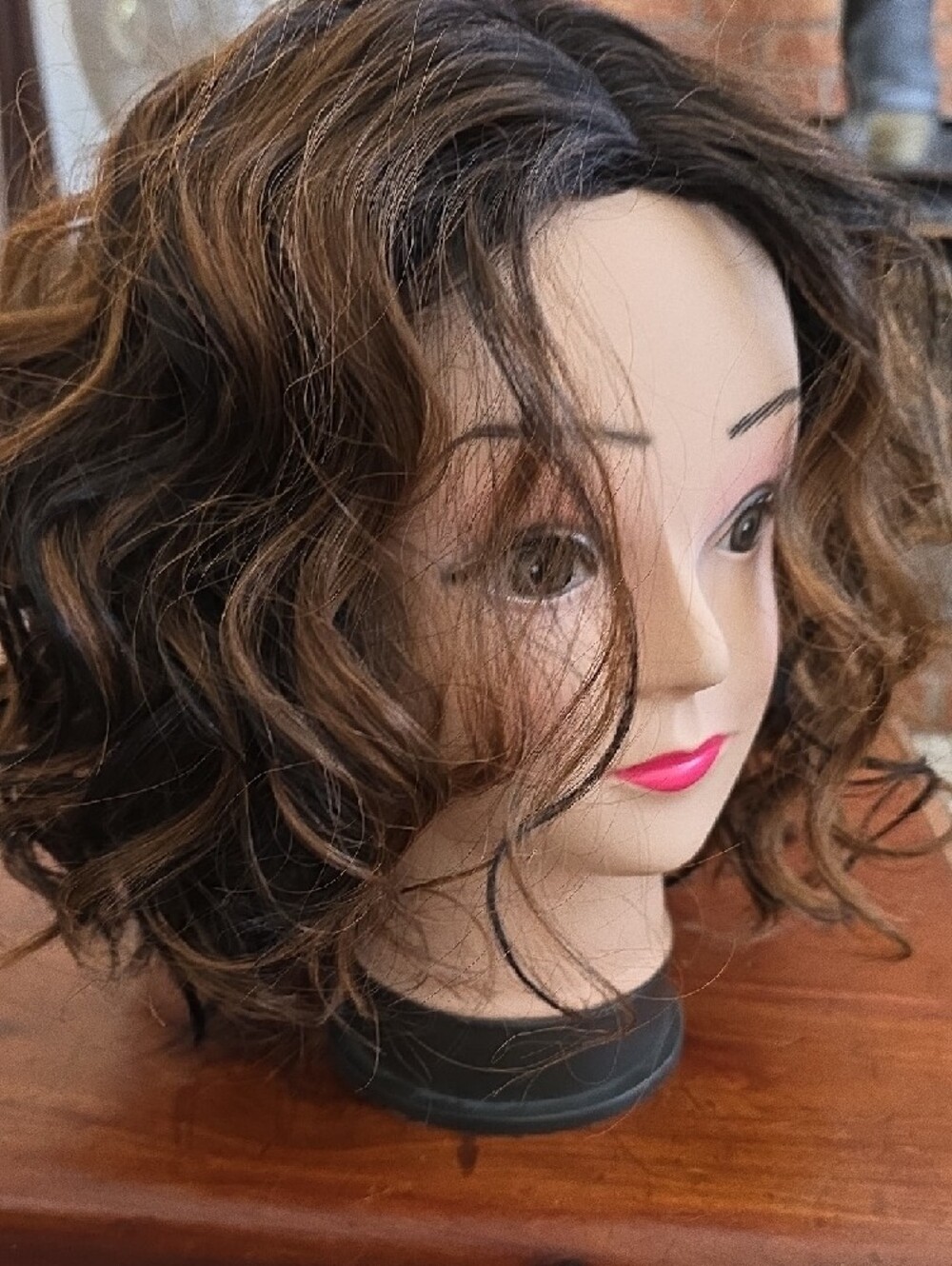 Women's Curly Wig - Dark Brown with Honey Highlights